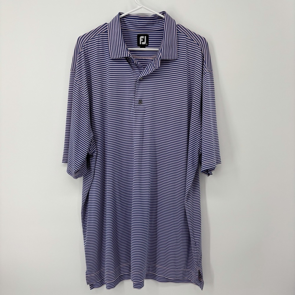 Foot Joy Mens Polo Shirt XXL 2XL Striped Navy Pink‎ Golf Performance Athletic